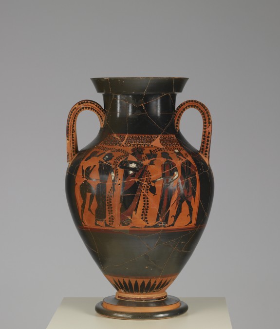 Amphora with Dionysus with Entourage and Departure Scene