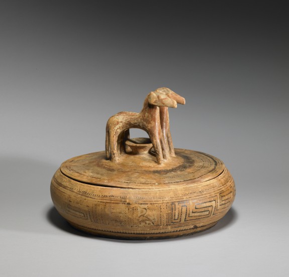 Pyxis and Lid with Two Standing Horses