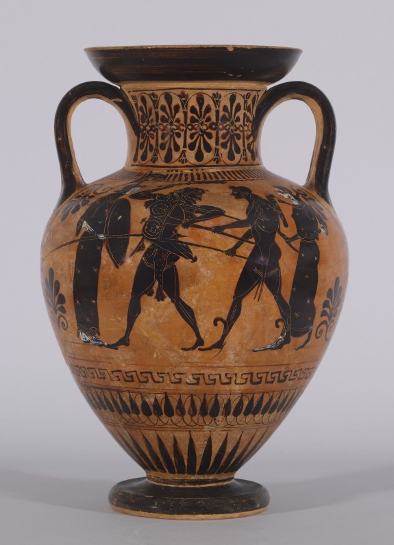 Neck Amphora with Herakles and Apollo Fighting Over the Delphic Tripod
