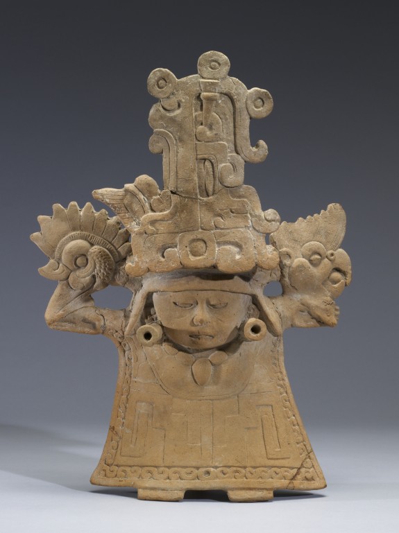 Standing Female Figure with Tall Headdress and Ankle-length Dress