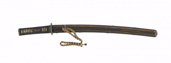 Short sword (wakizashi) with black lacquer saya with strips of bamboo applied (includes 51.1230.1-51.1230.5)