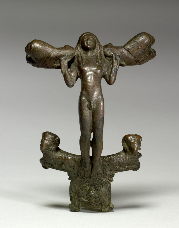 Handle in the Form of a Man Holding Lions