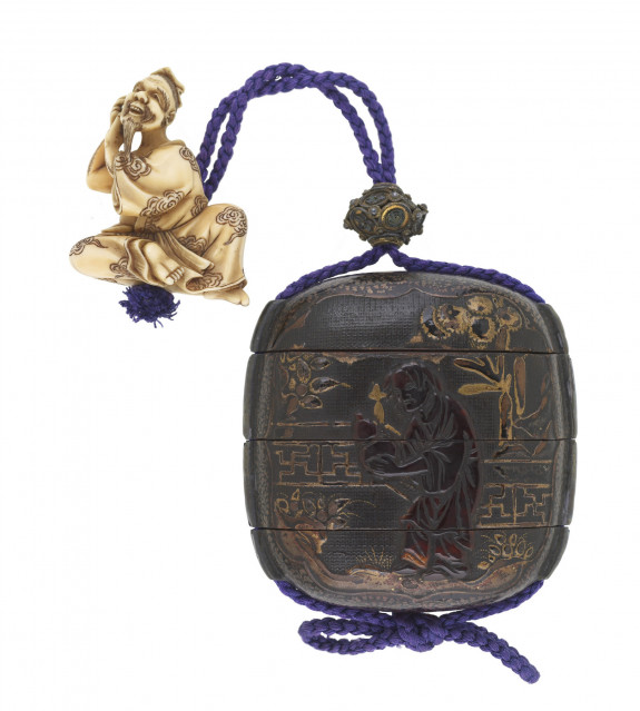 Inro with Two Chinese Sages with Netsuke of a Chinese Sage