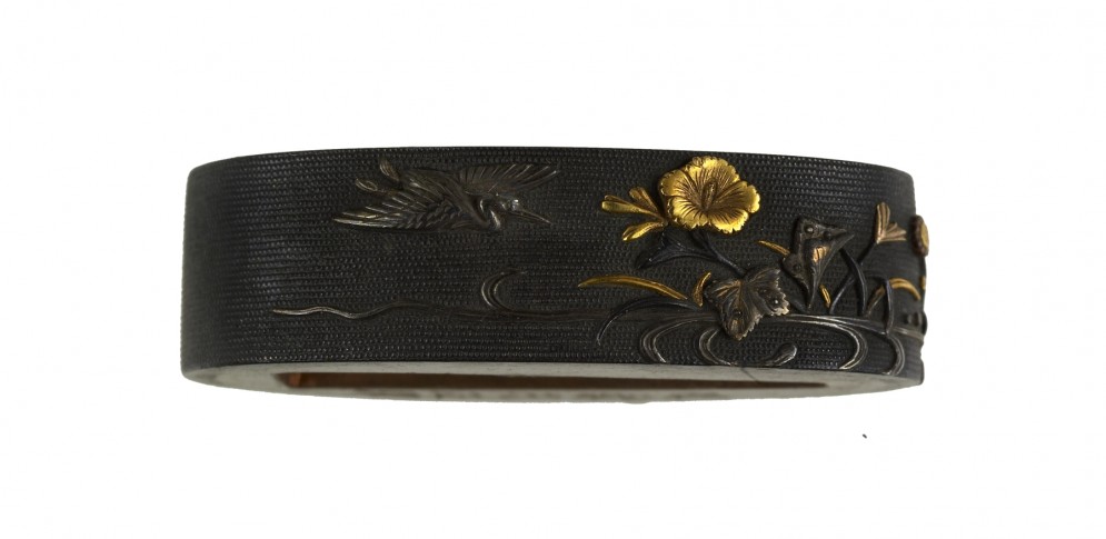 Fuchi with Heron and Autumn Flowers