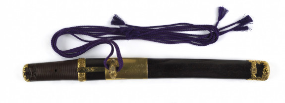 Dagger (aikuchi) with dark brown saya, gold chrysanthemums (includes 51.1203.1-51.1203.2)