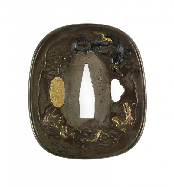 Tsuba with Dragons and Clouds