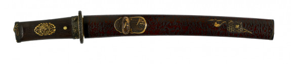 Dagger (hamidashi) with a red and black lacquer saya worked as a branch (includes 51.1232.1 - 51.1232.5)
