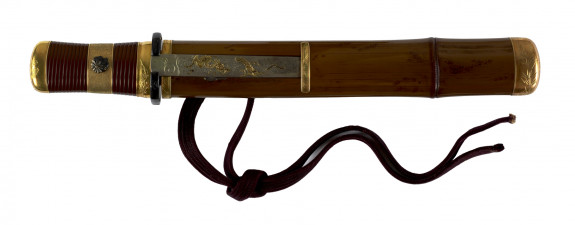 Dagger (hamidashi) with brown lacquer saya worked as bamboo culm. (includes 51.1279.1-51.1279.5)