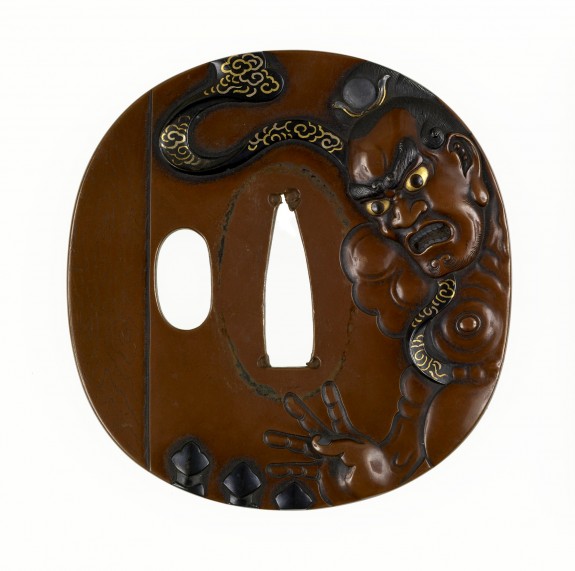 Tsuba with a Gate Guardian at a Temple