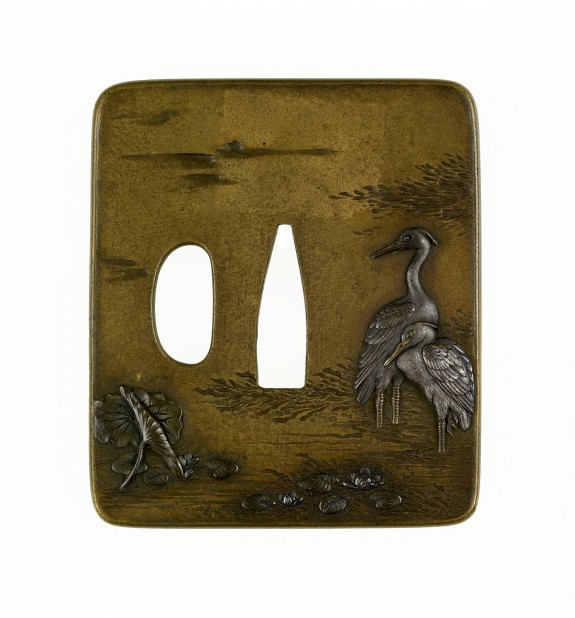 Tsuba with Herons in a Lotus Pond