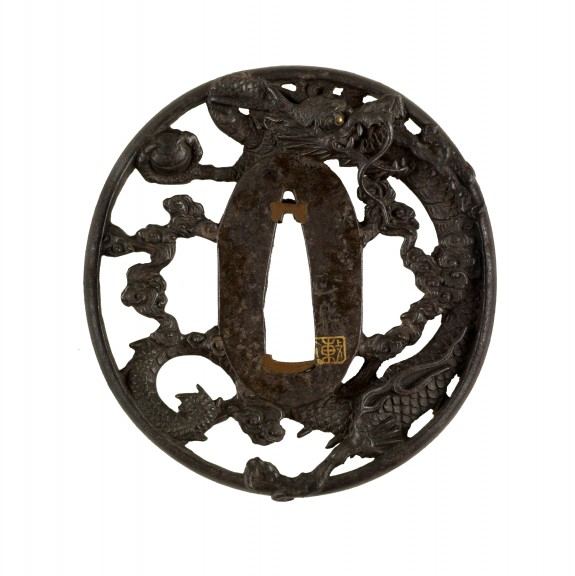 Tsuba with a Dragon Holding a Pearl