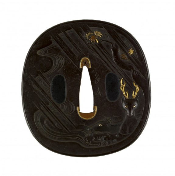 Tsuba with Deer Caught in a Storm