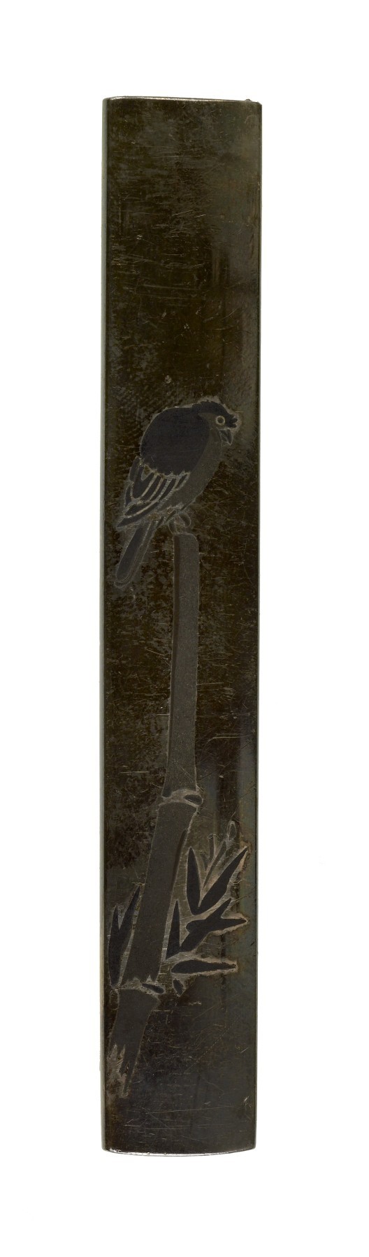 Kozuka with a Parrot Perched on Bamboo
