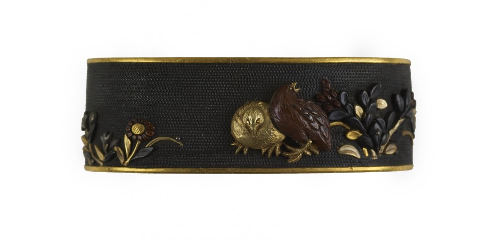 Fuchi with Quail and Autumn Flowers