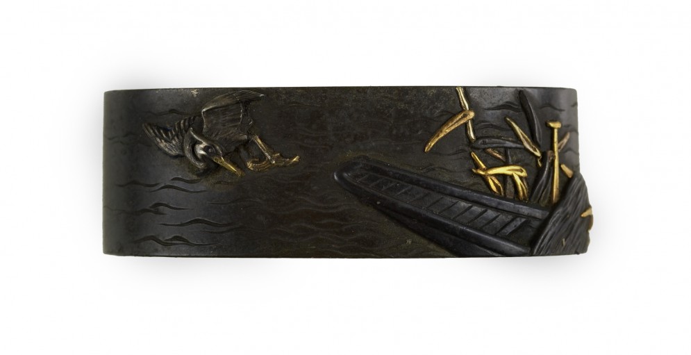 Fuchi with Heron, Boat and Reeds