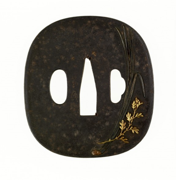 Tsuba with Orchid and Chrysanthemum Leaves