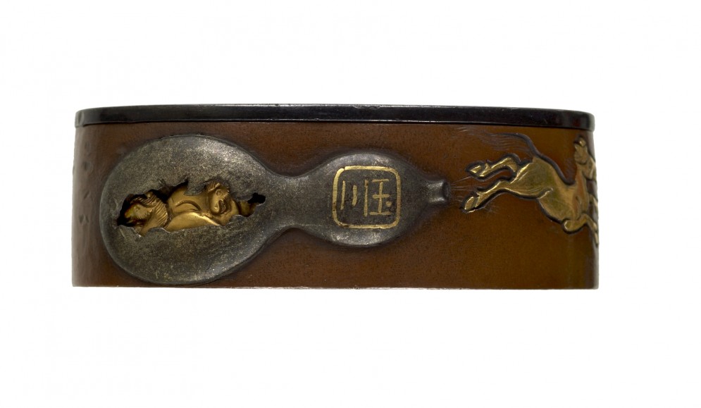 Fuchi with Horses Emerging from a Gourd