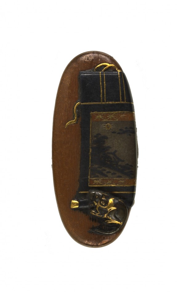 Kashira with Rat and a Hanging Scroll
