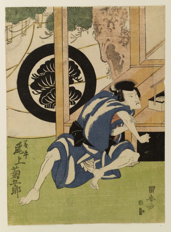 Onoe Kikugoro III as a man preparing for a fist fight