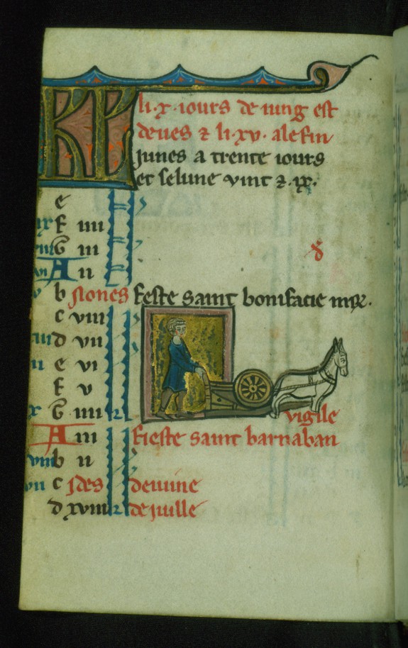 Leaf from Book of Hours June Calendar, Man Plowing a