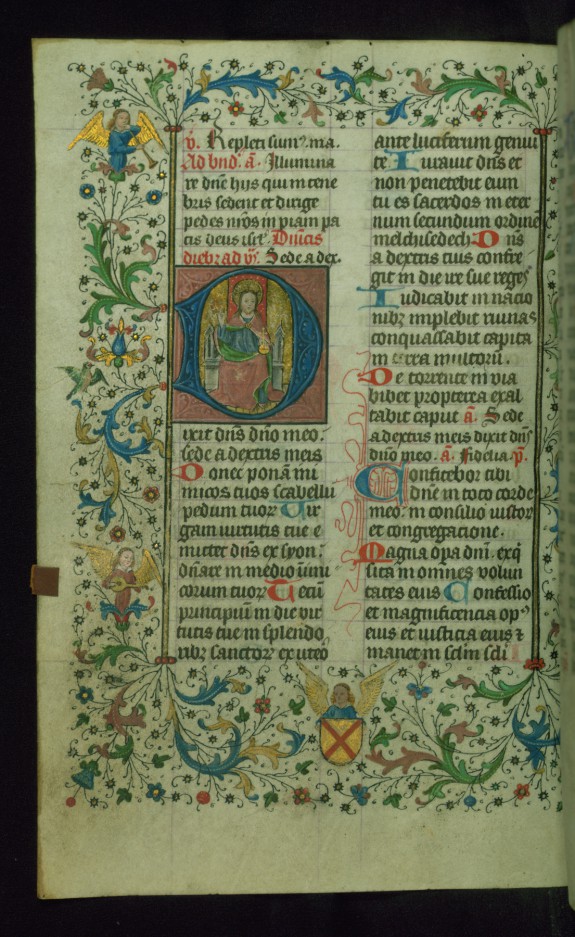 Leaf from Breviary: Psalm 109, Initial D with God Enthroned and Blessing