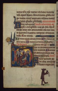 Image for Leaf from Book of Hours: Deposition; Bear Blowing a Horn from a Marginal Cycle of Images of the Funeral of Renard the Fox