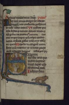 Image for Initial S with David Bathing in the Sea and God Blessing; Lion in Margins
