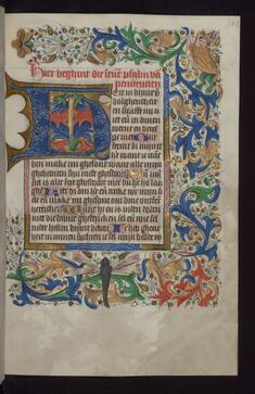 Image for Foliate Initial "H" (Here in Dynre) with Beast-legged Bishop in Margin