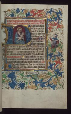 Image for Initial "H" (Here du selte) with Virgin and Child, and Prophet with Scroll in Margin