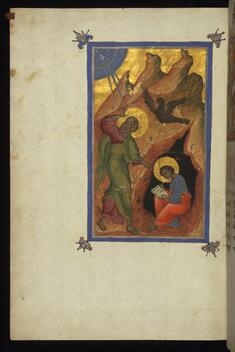 Image for The Evangelist John receiving divine inspiration and dictating the Gospel to his disciple Prochorus