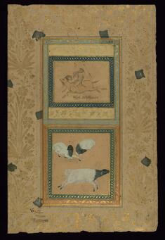 Image for Single Leaf of a Monkey Riding a Goat and Three Sheep
