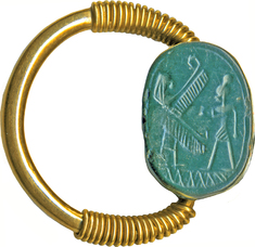Image for Scarab with Worshiper and Winged Deity Set in a Gold Swivel Ring