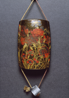 Image for Inro with Autumn Carnations and Badger Netsuke