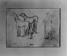 Image for Two greyhounds,man in classical dress(a)