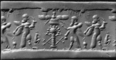 Image for Cylinder Seal with Winged Animals with Human Heads and a Bird
