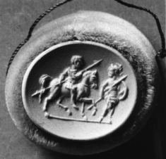 Image for Warrior on horseback preceded by Pallas