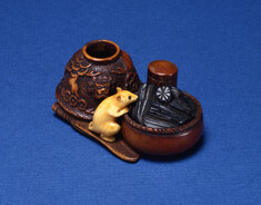 Image for Netsuke depicting a rat investigating tea ceremony objects