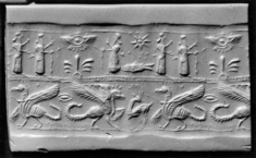 Image for Cylinder Seal with Griffins, Humans and a Winged Disk