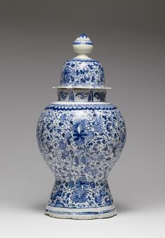 Image for Delftware Covered Vase with Angels Among a Floral Design