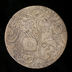 Image for One of a Pair of Maya Painted Earflares with Profile Deity Heads