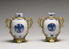 Image for Pair of Blue and White Jars with Three Peonies and Symbols