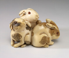 Image for Netsuke of three rabbits with red eyes