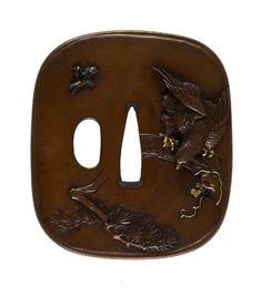 Image for Tsuba with a Hawk Stalking a Monkey