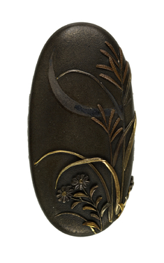 Image for Kashira with Chrysanthemums, Pampas Grass, and Crescent Moon