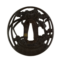 Image for Tsuba with Peonies, Chrysanthemums and Grasses in a Woven Basket