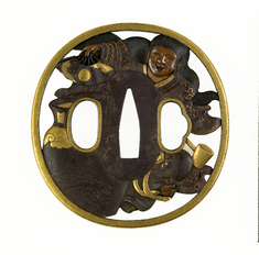 Image for Tsuba with a Wine Jar, Ladle, and Young Woman with a Fan
