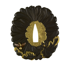 Image for Tsuba with a Chrysanthemum Blossom and Two Bees