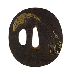 Image for Tsuba with a Heron Perched on a Boat under a Full Moon