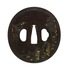 Image for Tsuba with Chinese Gentlemen Viewing a Waterfall