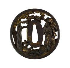 Image for Tsuba with Two Figures with a Chinese Lion-Dog